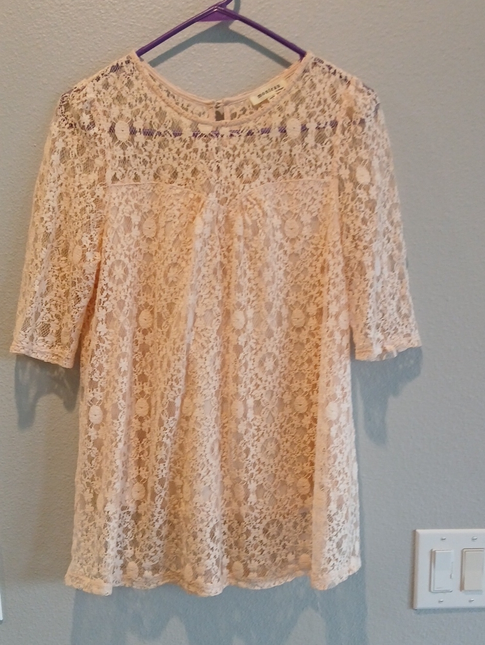 Monteau Lace Crochet Top - Cream Blush Large